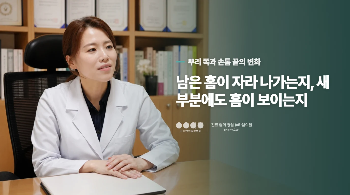 남은 홈이 자라 나가는지, 새 부분에도 홈이 보이는지