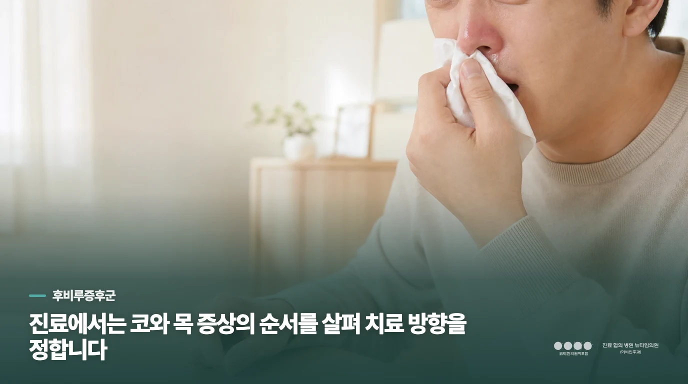 진료에서는 코와 목 증상의 순서를 살펴 치료 방향을 정합니다