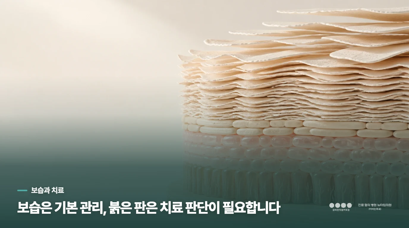 보습은 기본 관리이고, 치료를 대신하는 기준은 아닙니다