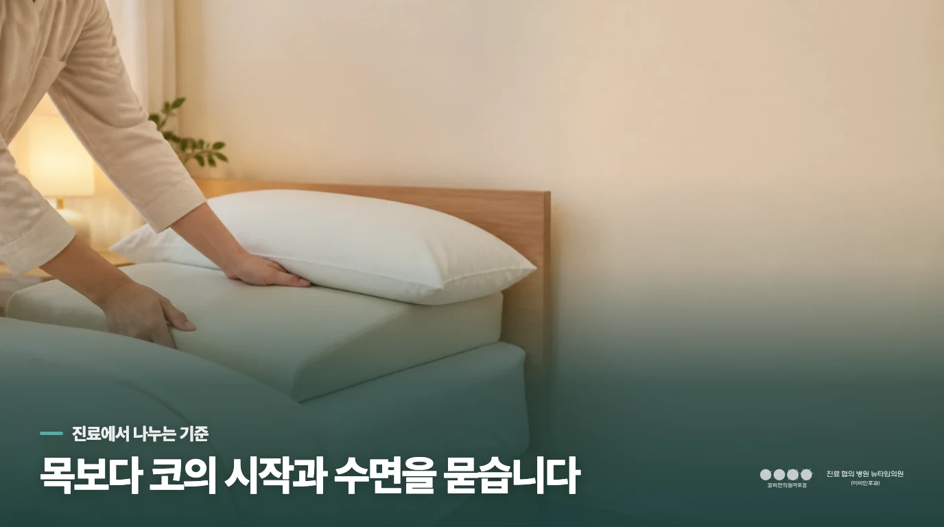 진료실에서는 목 불편의 시작 순서를 묻습니다
